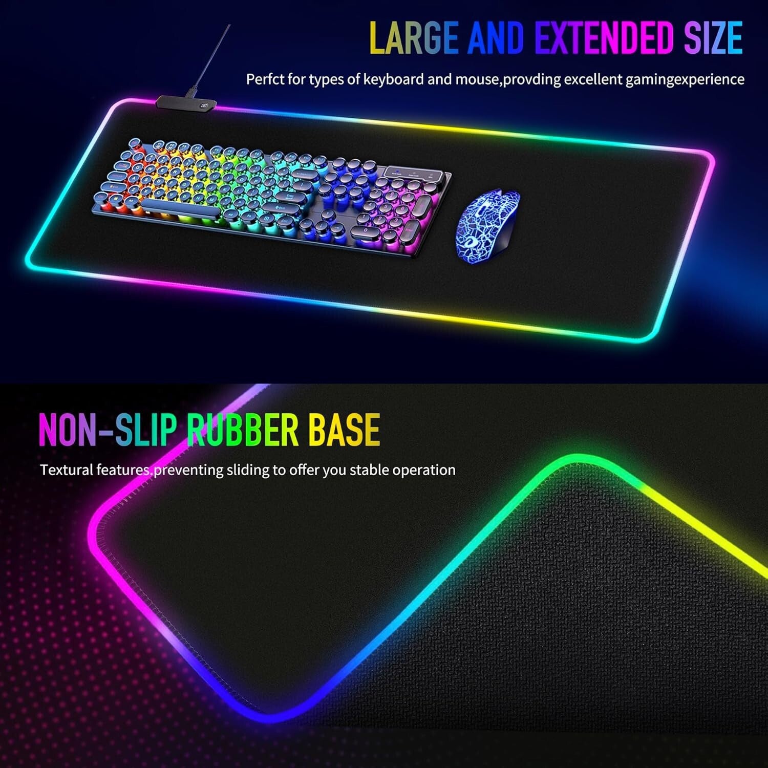 Large RGB Gaming Mouse Pad 15 Light Modes Extended Desk Mat